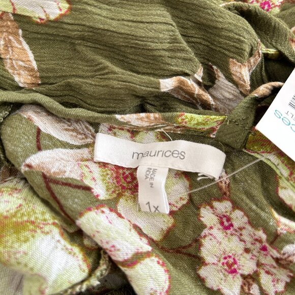 Maurices Womens size 1X Green Floral Surplice Peplum Top Blouse smocked waist - Picture 10 of 10